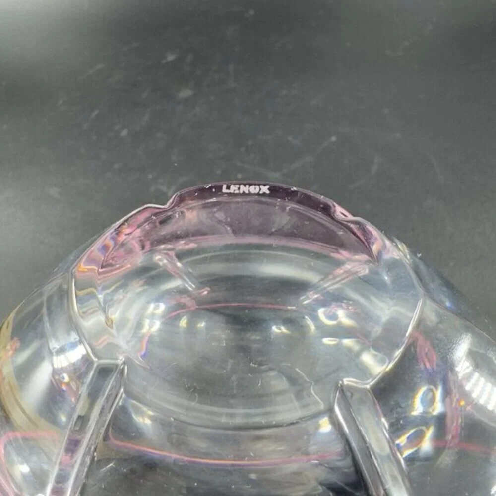 Lenox Cut Crystal Pink Tint Gift Of Knowledge Oval Dish Bowl Vintage Signed‎ VTG